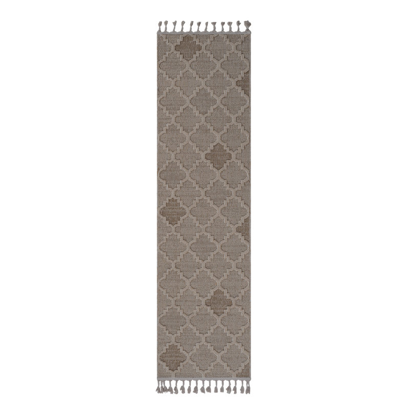 Cream Trellis Indoor/Outdoor Runner Rug, Runner 2'2" x 8'