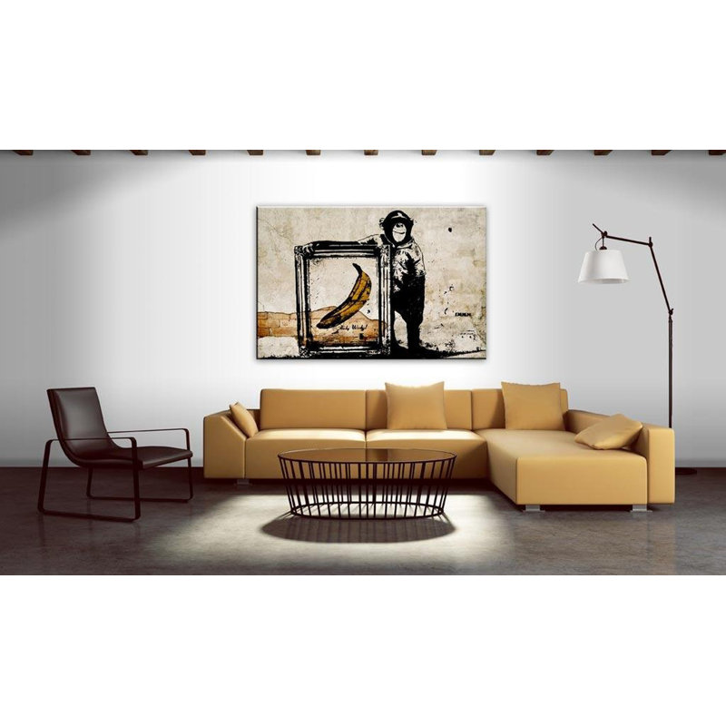 Erdene Banksy Monkey With Banana dans un cadre sur toile, reproduction de 5 pièces, H 16 po x l 24 po