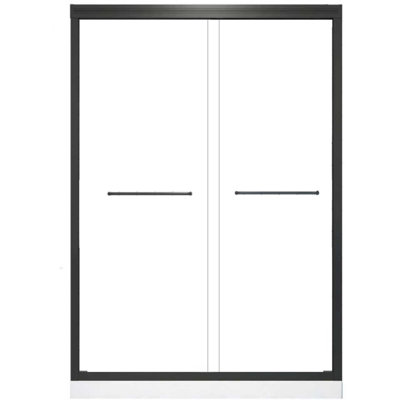 Half Frameless Double Sliding Glass Shower Door with 1/4 Inch Tempered Safety Glass and Matte Black Finish, Adjustable Width 44-48 Inches x 72 Inches Height