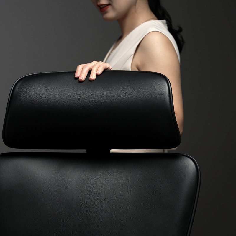 Fauteuil de bureau en cuir véritable, cuir de vache, fauteuil de direction ergonomique pour chef, avec base dorée, accoudoir réglable, appui-tête, soutien lombaire et dossier inclinable - Luxe et commercial