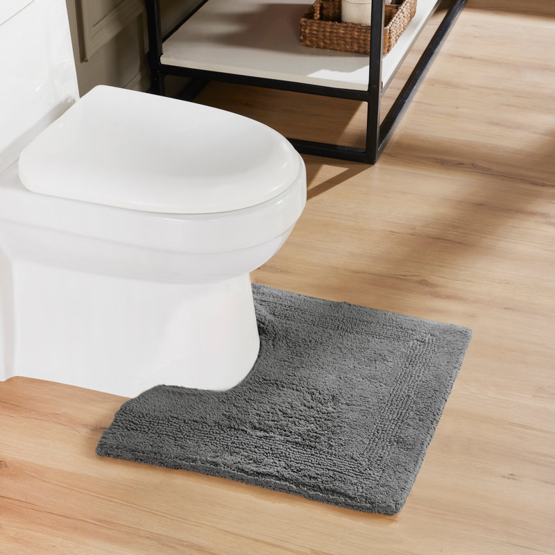 Lux Premium 100% Cotton Tufted Reversible Contour Bath Rug – Super Absorbent, Machine Washable U-Shaped Contour Toilet Rug, 20” x 20”, Gray