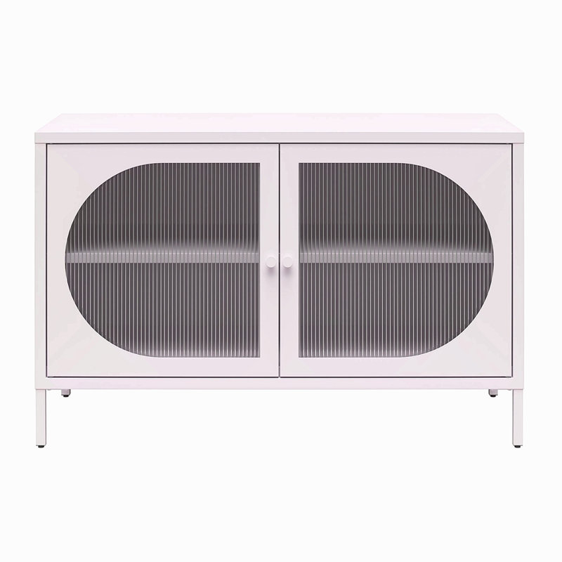 Large armoire d'appoint 2 portes avec verre cannelé, Mauve