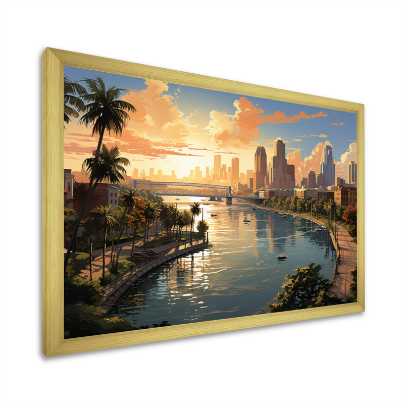 «Sunshines State Miami III», reproduction sur toile, H 30 po x l 40 po x P 1,5 po, Encadrement doré