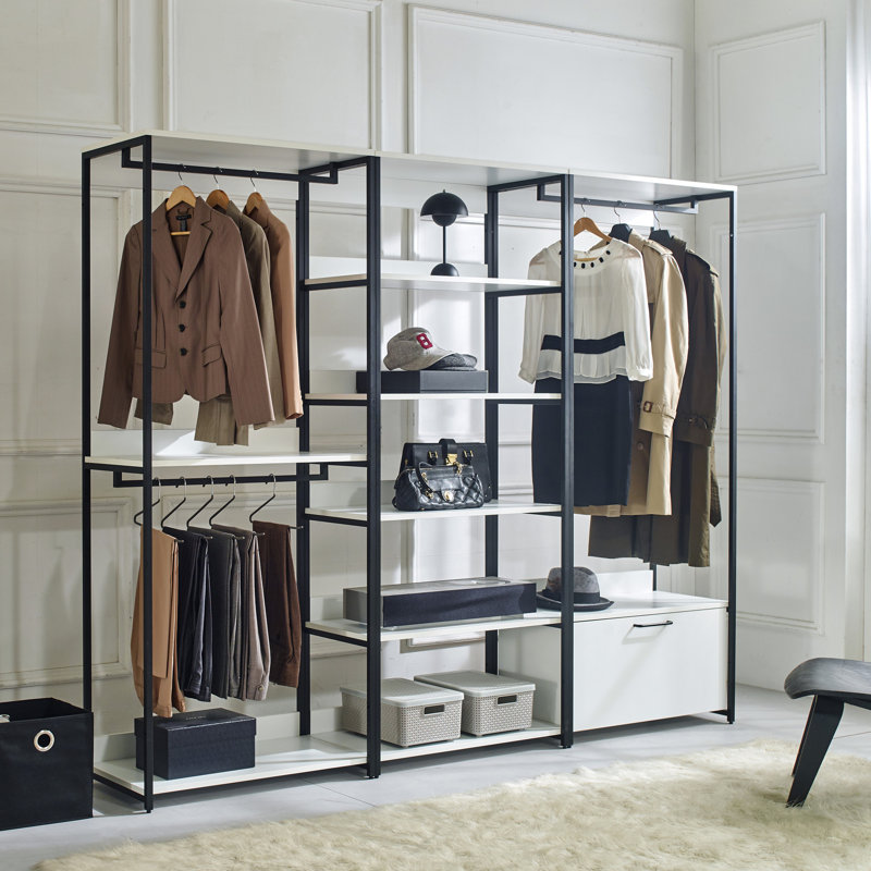 Garde-robe autoportante blanche en bois - Rangement très profond, chaleur et eau, tableau Stain Scratch E0 pour un look épuré et organisé avec tiroirs de rangement en métal, revêtement thermolaqué, matériaux, surface