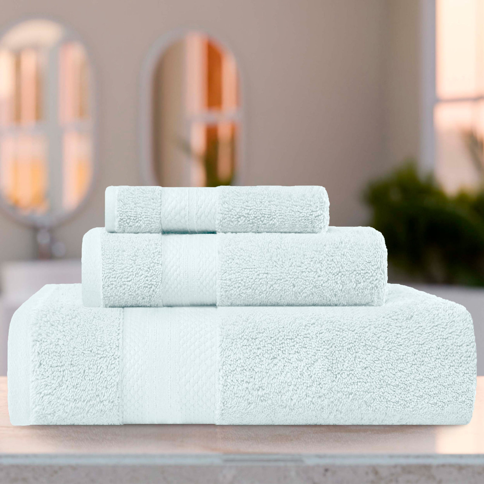 Finnian Turkish Cotton Bath Towel, Dusty Aqua, 3 Piece Towel Set