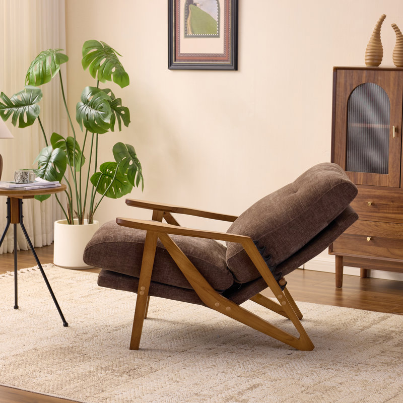 2 pièces Chaise d'appoint rembourrée en chenille avec dossier réglable à 5 positions, accoudoirs en bois d'hévéa, chaise de loisir d'intérieur