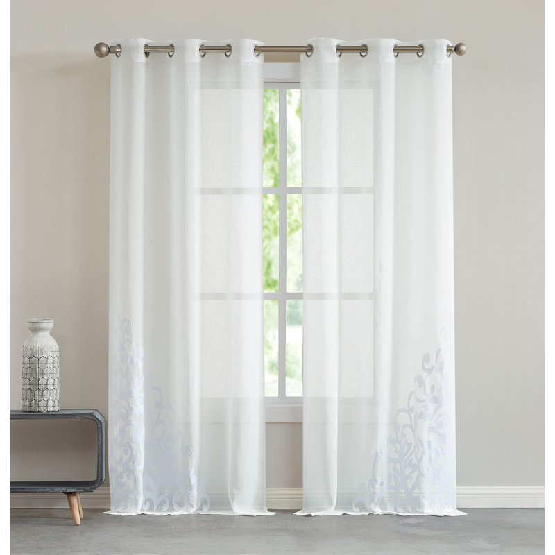 Velvet Applique Window Panels, White, 38" W x 84" L