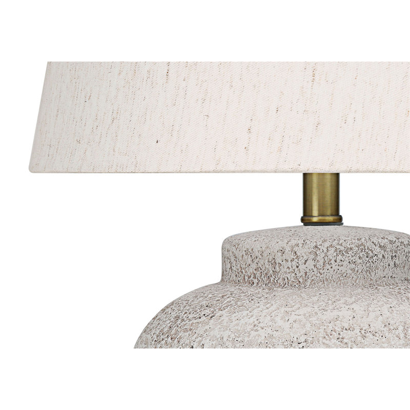 Lampe de table moderne en béton crème avec abat-jour en lin ivoire et éclairage réglable à 3 voies