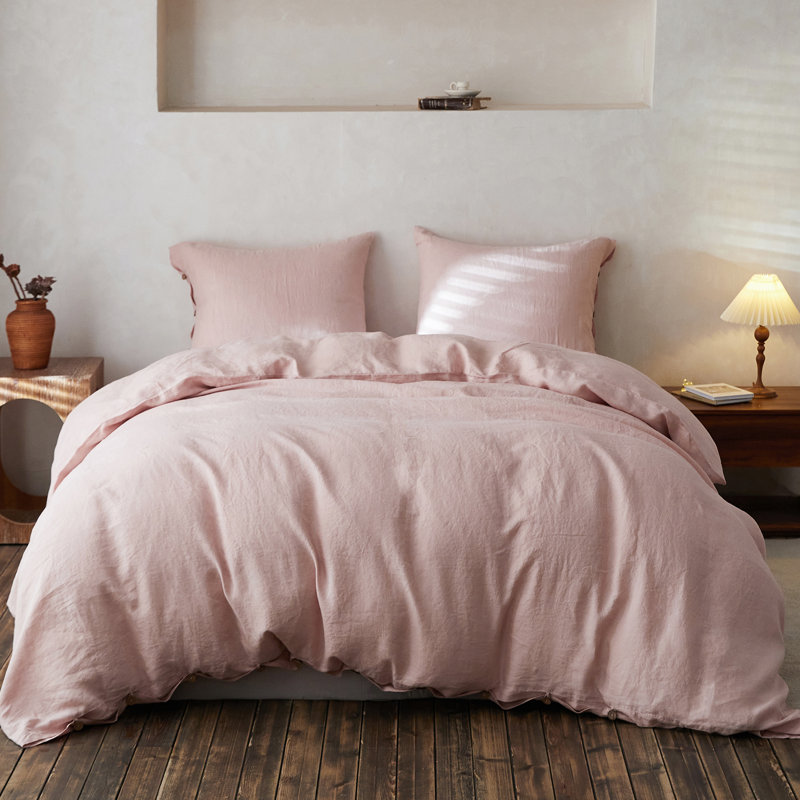 Duvet Cover Set-Button Loop, Full Duvet Cover + 2 Standard Shams, Dusty Pink