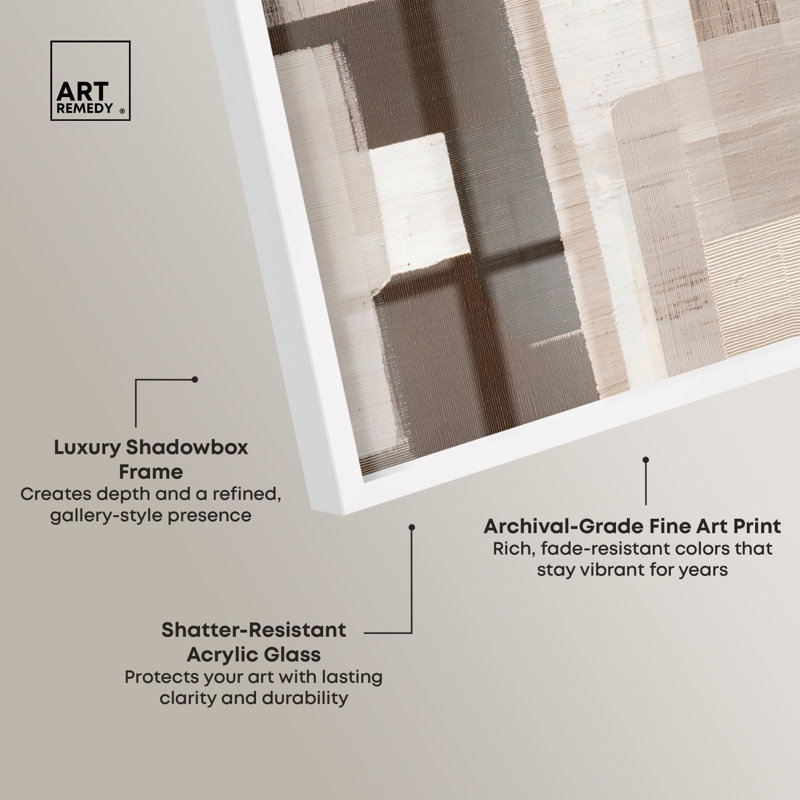 «Woven Neutrals III Shadowbox», art mural de salon par Art Remedy, cadre blanc, 30 x 45, H 46 po x l 31 po, Cadre blanc