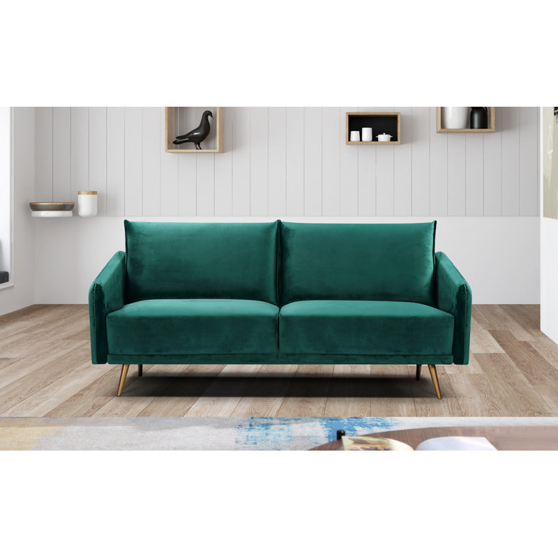 Leidesdorff 72.83" Velvet Round Arm Sofa, Green