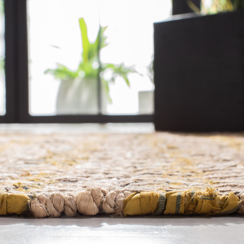 Handwoven Gold and Beige Striped Jute Rug, 3x5 Feet