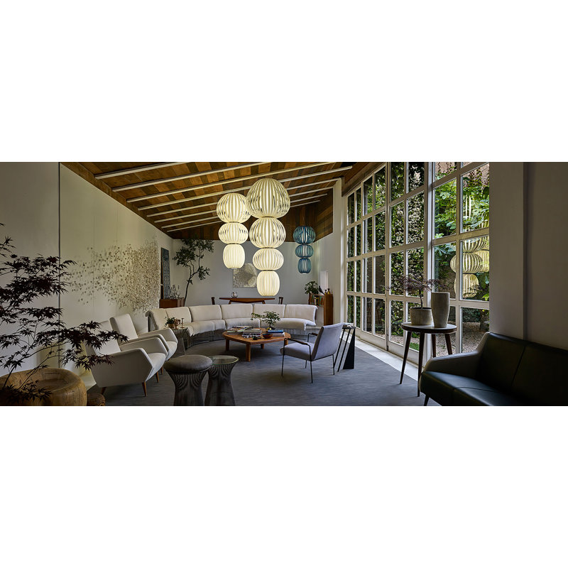Totem Suspension Light - Small - DIM0-10V LED - Ivory White Shade, Ivory White, 2700K LED, 61" H x 28.7" W x 28.7" D