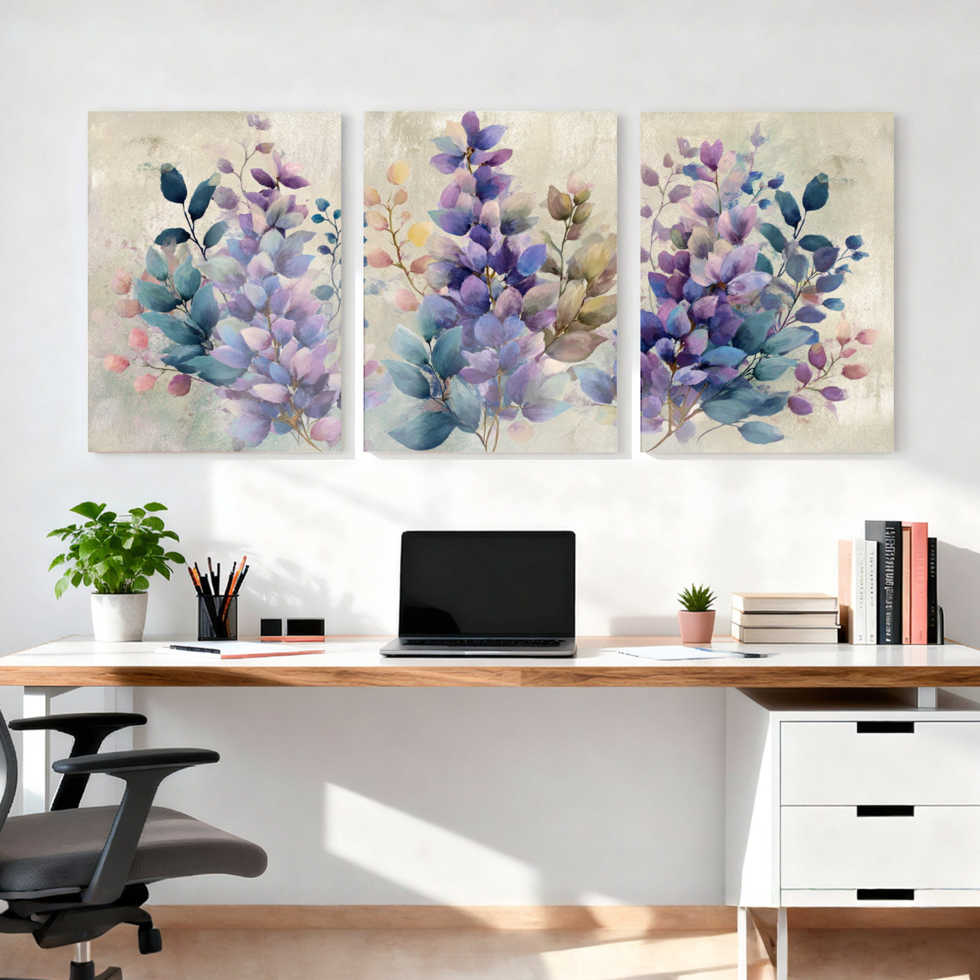 Winston Porter Purple Lavender Floral Watercolor Canvas Wrapped Wall ...