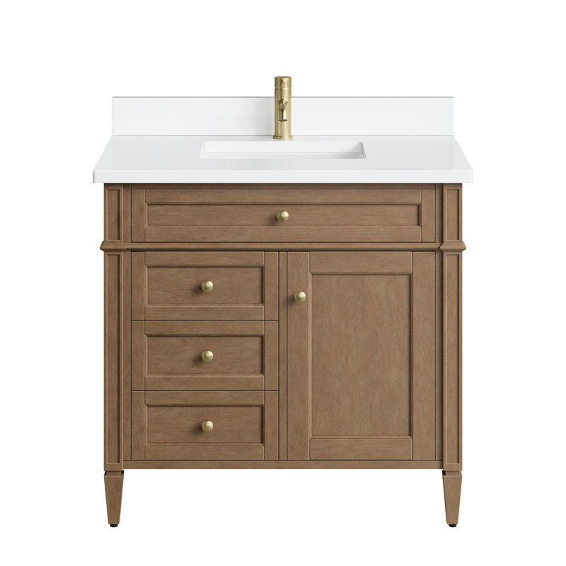 Brittany 36'' W Single Vanity, White Zeus, Single-Hole, Pecan