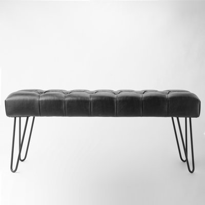 Faux Leather Tufted Rectangle Ottoman
