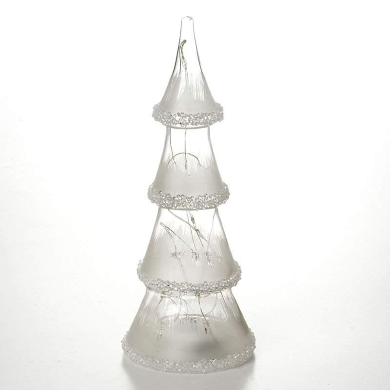 Arbre en verre givré à DEL, H 11 po x l 4 po x P 4 po