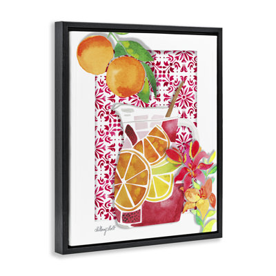 Cadre flottant méditerranéen avec boisson Sangria, design par Hillary Holt