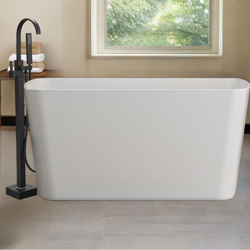 49'' Acrylic Freestanding Soaking Bathtub, Square-shape Japanese Soaking Hot Tub, Chrome Overflow and Quick Drain, Glossy White