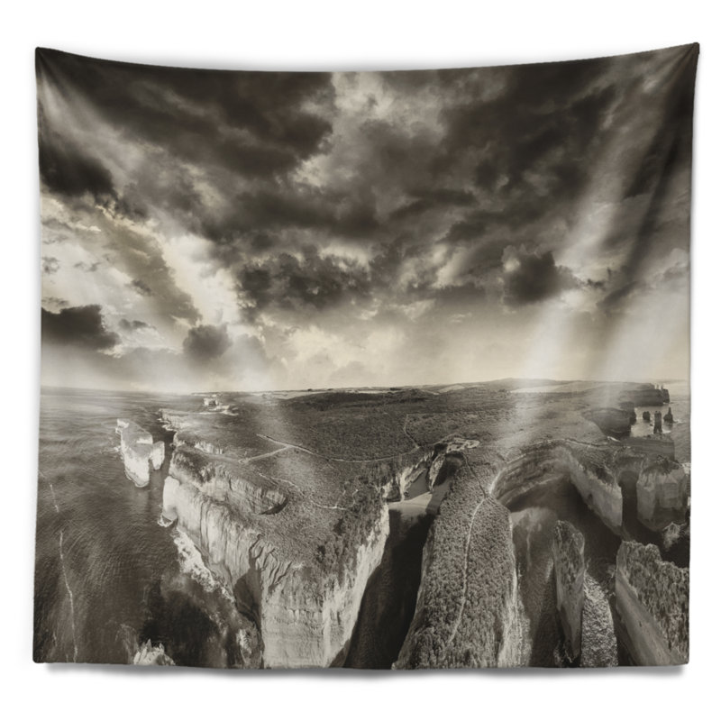 Paysage marin vue aérienne de la tapisserie noire Ocean Road, H 32 po x l 39 po