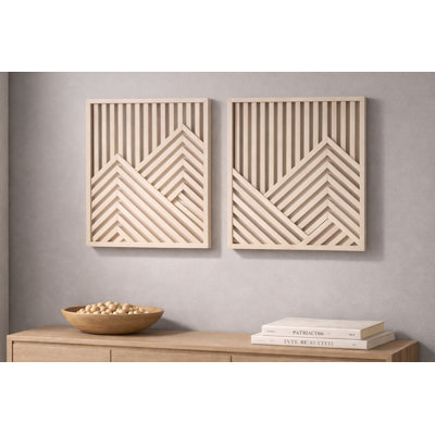 Sculpture murale moderne en bois géométrique - ensemble de panneaux de bois bidimensionnels fabriqués à la main pour le salon, la chambre à coucher
