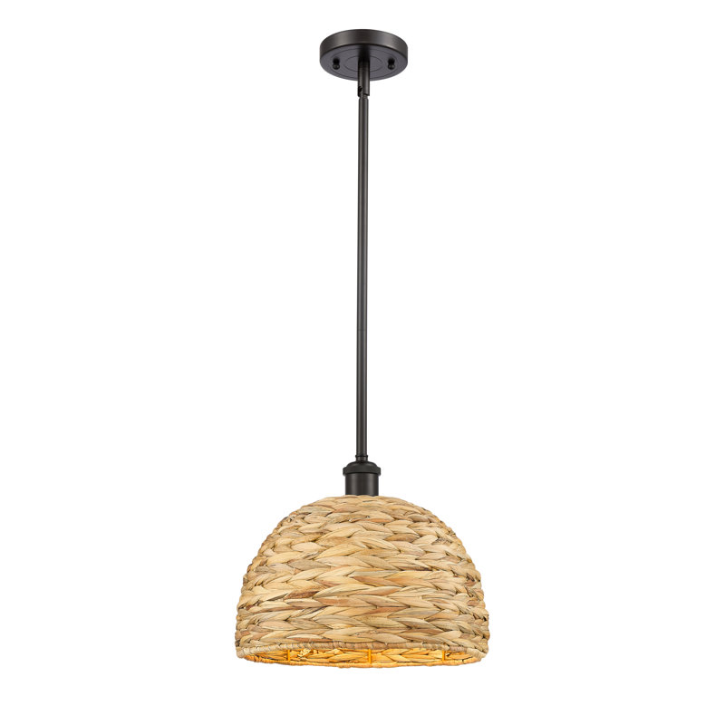 Malaga Woven Rattan 1 Light Stem Hung Pendant, 130.75" H x 12" W x 12" D, Satin Nickel