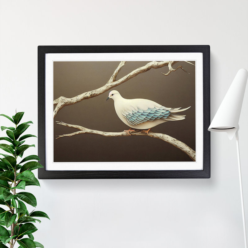 Illuminated Dove Bird - Single Picture Frame Print, Black, 46cm H x 64cm W x 2cm D