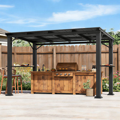 Belmont 6 Ft. X 12 Ft. Outdoor BBQ Patio Hard Top Grill Gazebo With Slop Roof, Bar Table Counter With Hooks And Opener