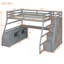 Lit mezzanine double avec 7 tiroirs, 2 tablettes et bureau - Gris-1461603885