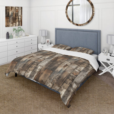 Rustic Barnwood Weathered Tones I - Ensemble de housse de couette rétro