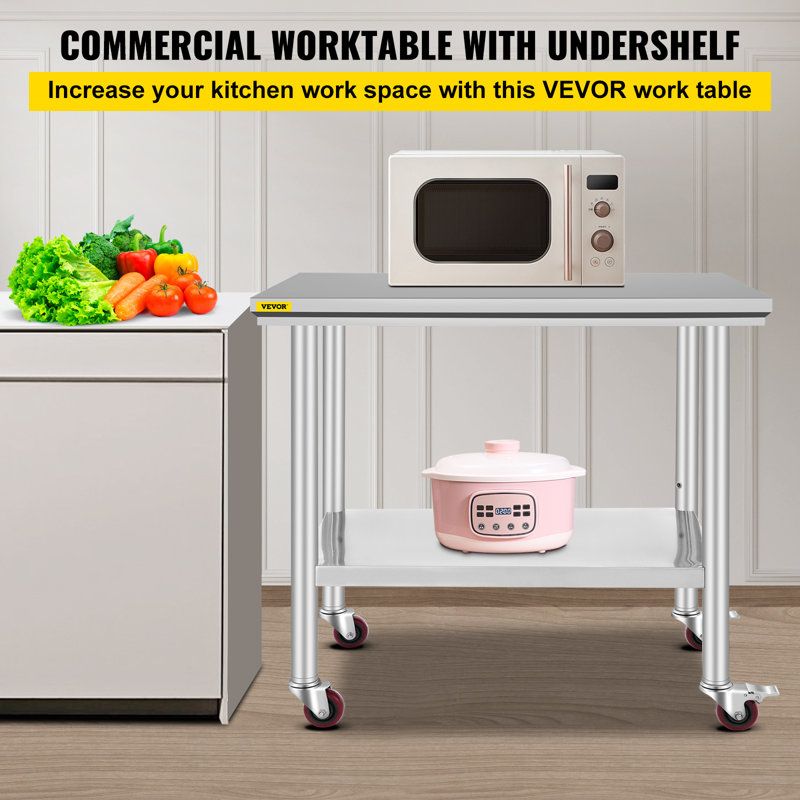 VEVOR 36x24 Stainless Steel Work Table with Caster Wheels