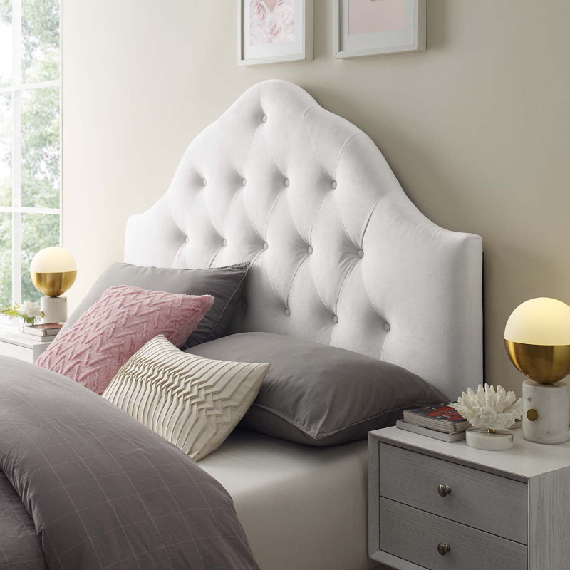 Sovereign Diamond Tufted Performance Velvet Headboard by Modway, White, Queen