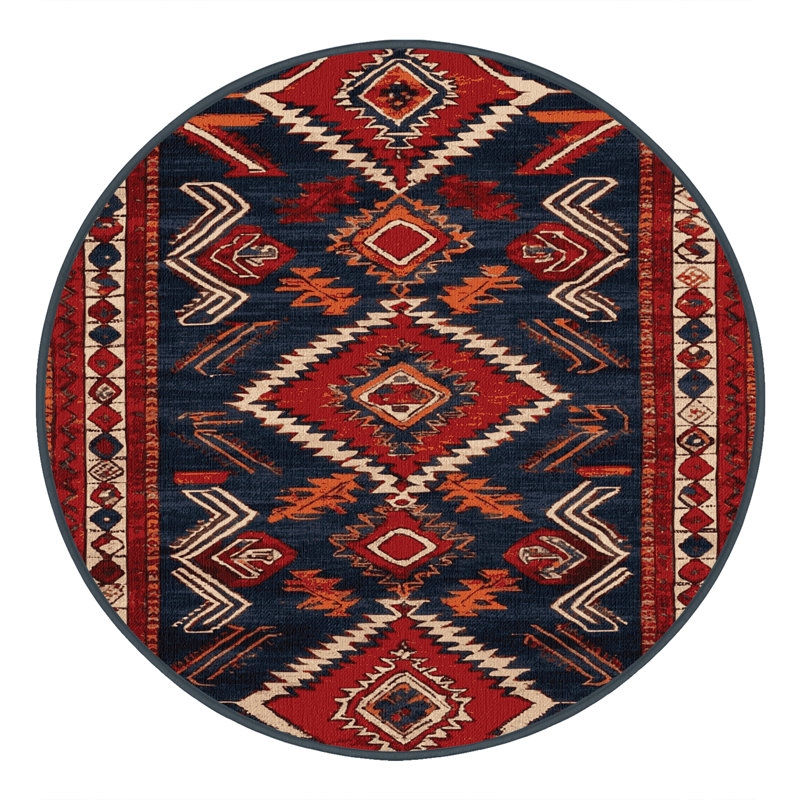 Tapis turc noir lavable à la machine, Rond 6 pi