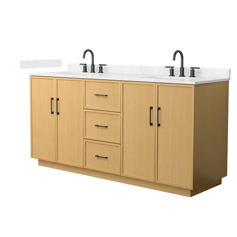Ensemble de meuble-lavabo double 72 po avec pieds Oran Elan, Chêne clair avec bordure noir mat