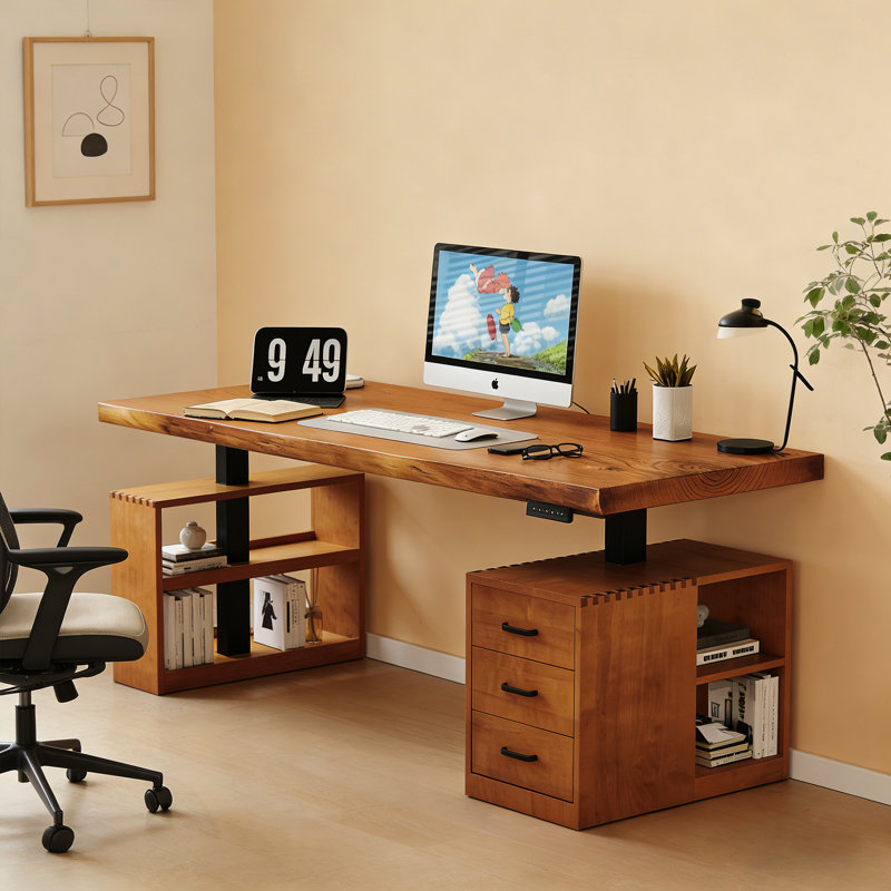 Bureau électrique à hauteur réglable en bois massif de 62,99 po de style nordique