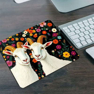 Tapis de souris White Goat Floral Art Diatom Mud, tapis de bureau dur personnalisé avec base antidérapante, tapis de souris haut de gamme lavable à séchage rapide pour les jeux et le bureau, 15,75 po x 31,51 po