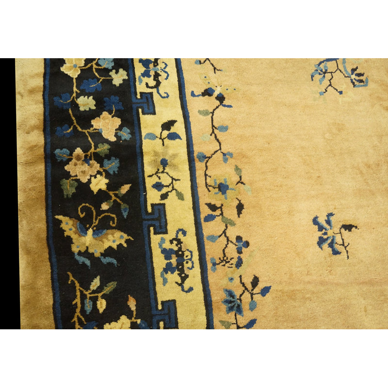 Wool Knotted Chinese - Peking Room Size 1920s Rectangle Antique Ivory Rug