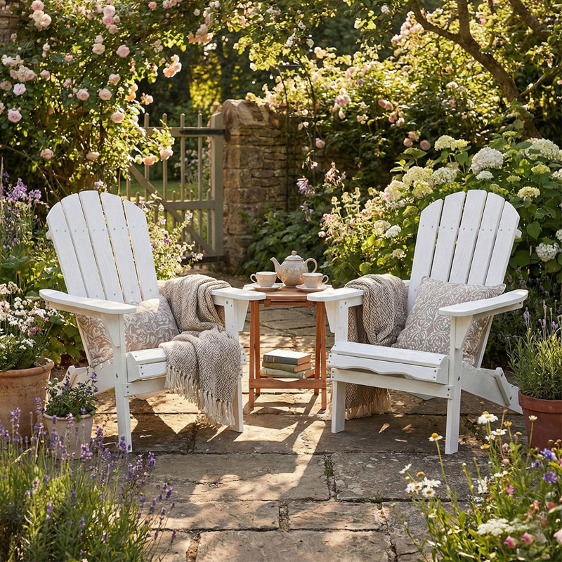 2 Piece Patio Adirondack Chair (White), White