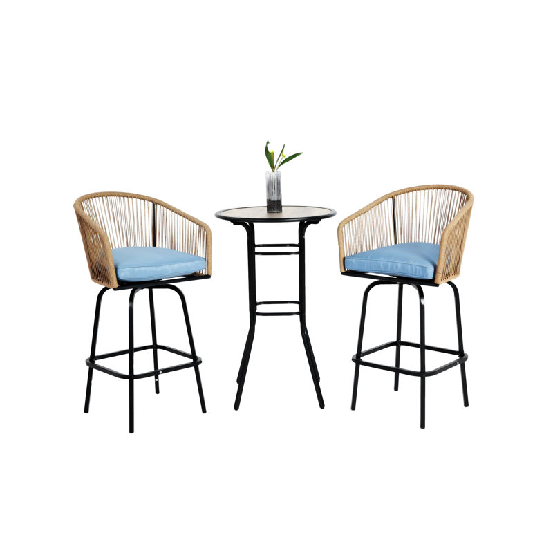 3Pcs Outdoor Bar Set, Blue