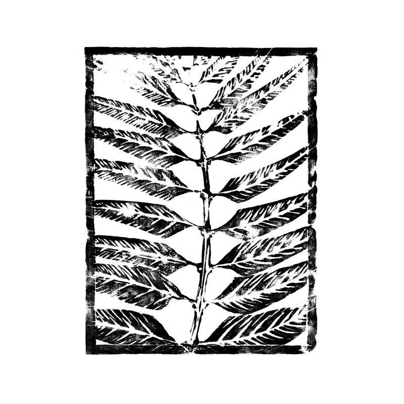 Linocut Leaf Stem - impression sur toile, H 36 po x l 24 po