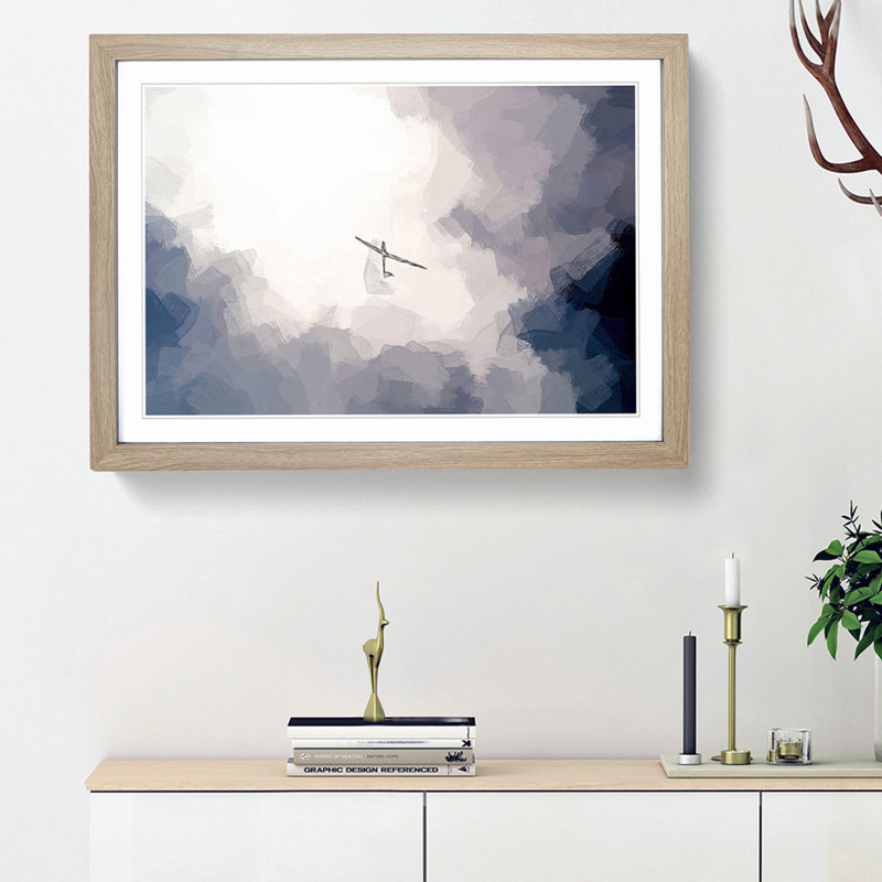 Air Glider in the Clouds in Abstract - Picture Frame Graphic Art Print, 27cm H x 36cm W x 2cm D, Oak Framed