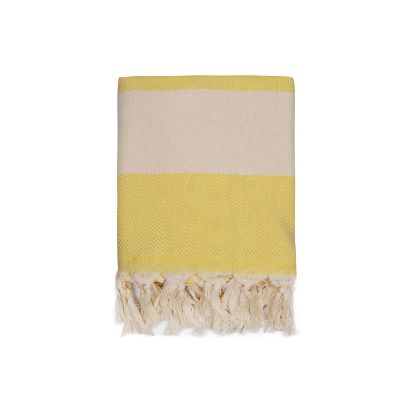 Serviette de plage 100% coton Halmstad, Jaune/blanc