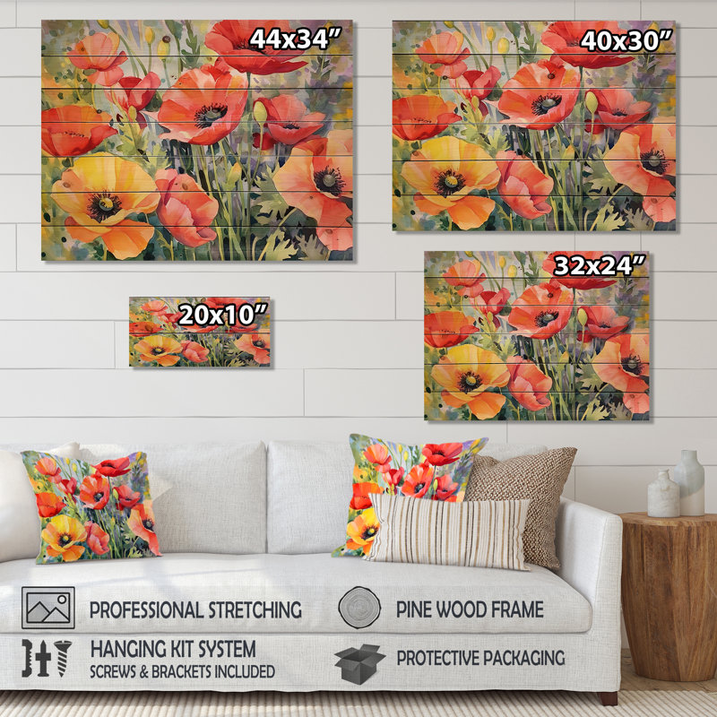 Vibrant Poppies I sur impression sur bois, H 30 po x l 40 po x P 0,78 po