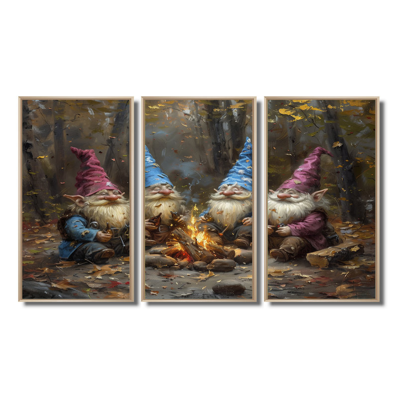 Ensemble de salon gnome d'automne, Toile naturelle avec cadre flottant, H 40 po x l 60 po x P 1 po