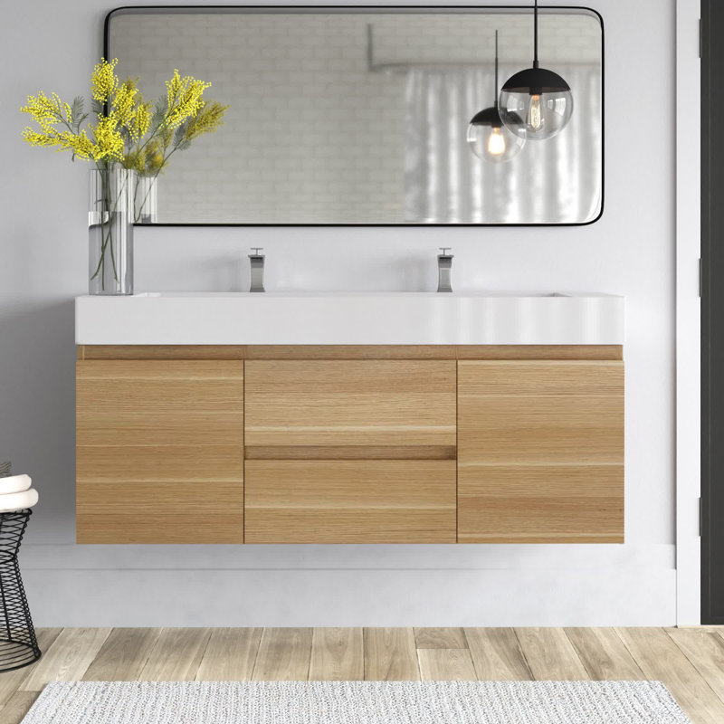 Babajide Bathroom Vanity with Acrylic Top, White Oak