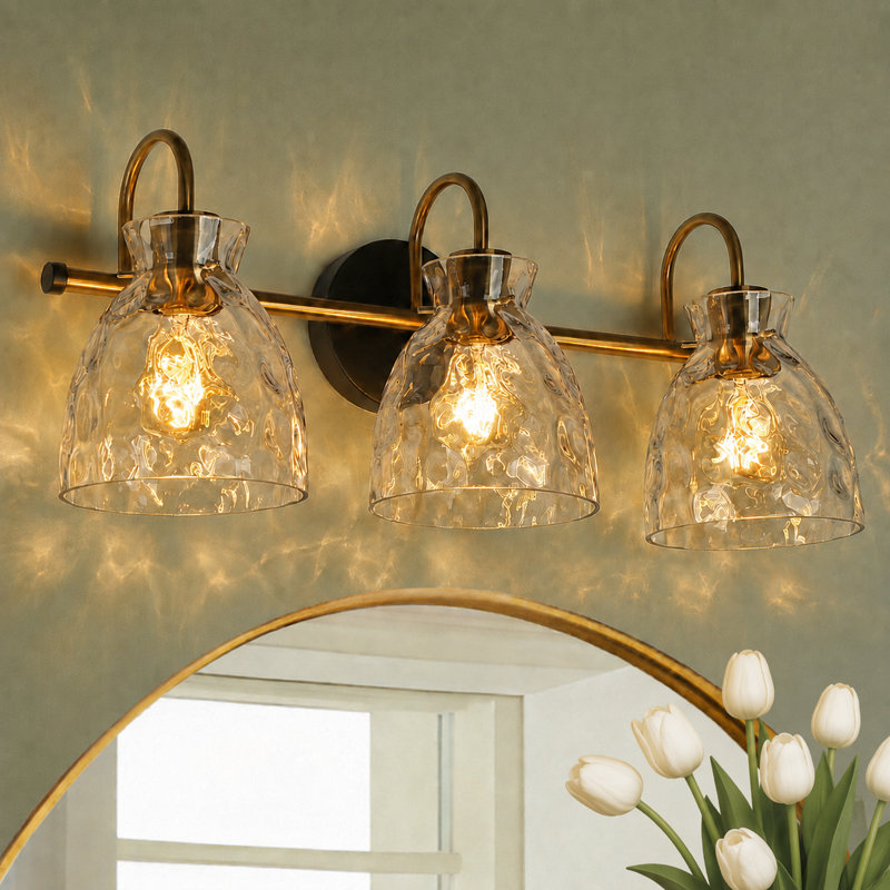 Almine 23" W 3-Light Iron Vanity Light with Textured Glass Shades