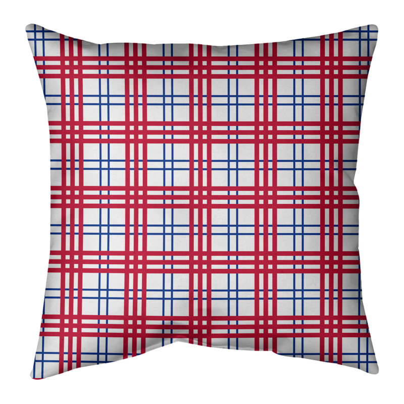 Housse de coussin carré et insert, Blanc / Bleu / Rouge, Polyester / bourre de polyester, 26 po x 26 po