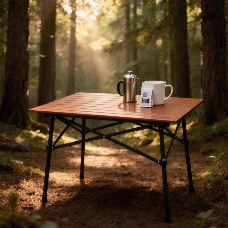 Table de camping pliante carrée en aluminium Brown