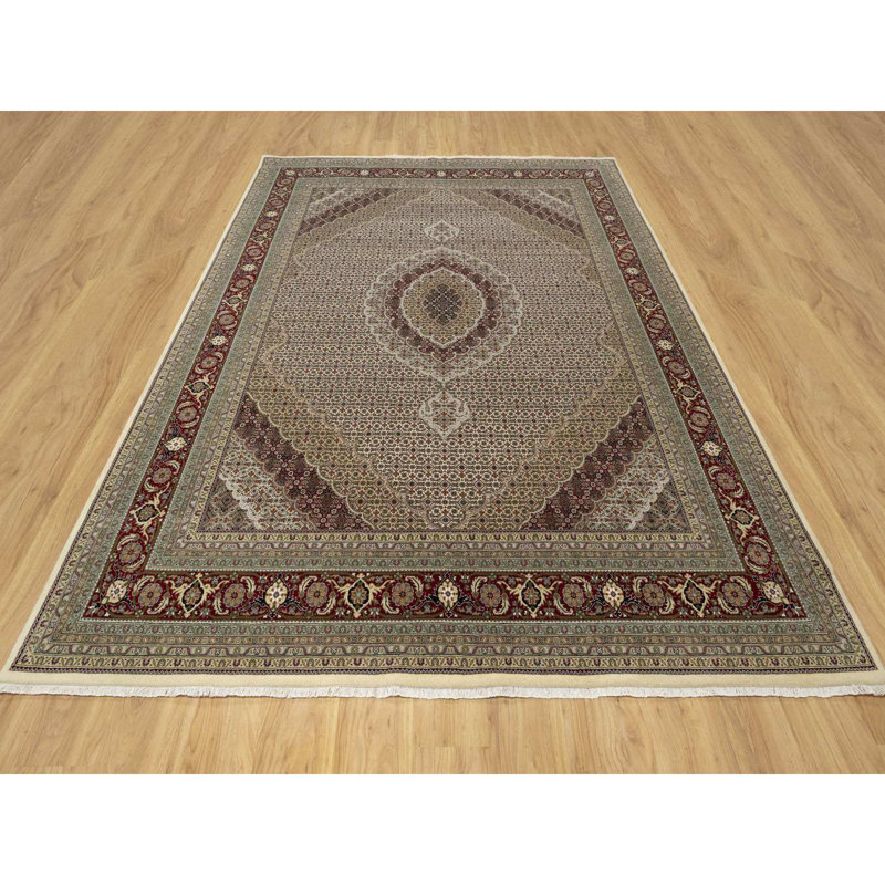 Tapis blanc en laine noué à la main 8 pi 0 po x 10 pi 0 po Photon, Super Mahi, 250 KPSI