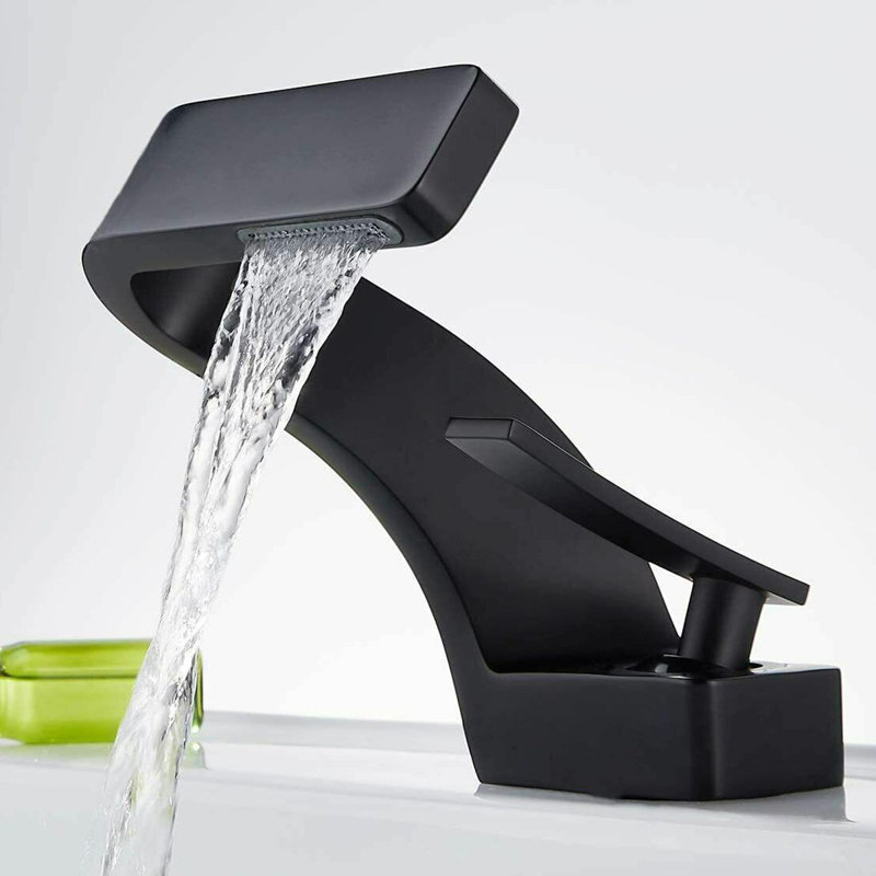 Robinet de lavabo de salle de bain à poignée simple - 1 trou - noir